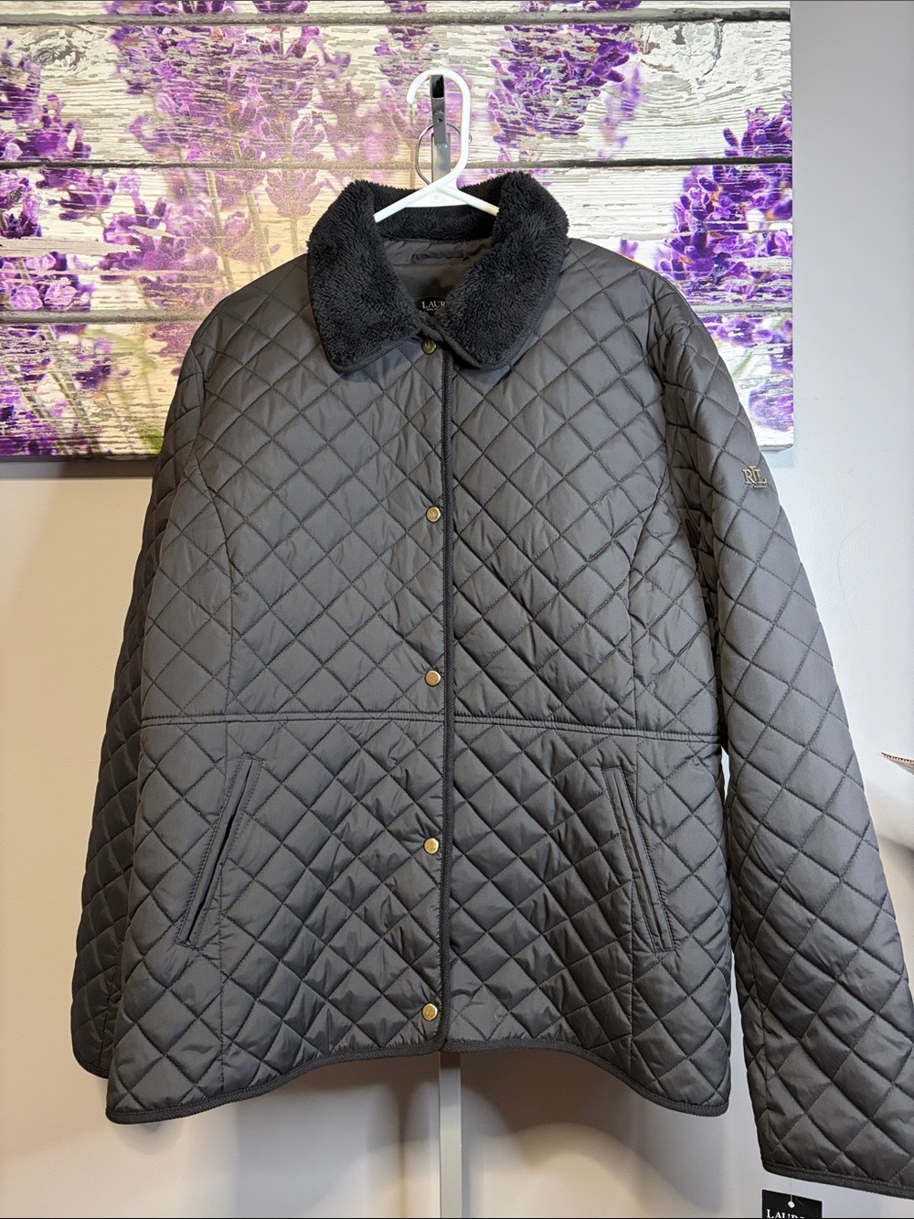 Lauren Ralph Lauren Quilted Black Puffer Jacket with Faux Fur Collar Size XXL